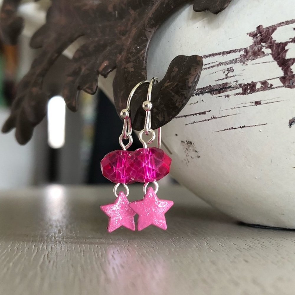 Shimmering Pink Earrings Handmade Painted New